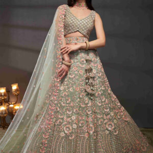Embroidered Sequinned Semi-Stitched Lehenga & Unstitched Blouse With Dupatta