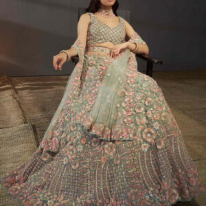 Embroidered Sequinned Semi-Stitched Lehenga & Unstitched Blouse With Dupatta