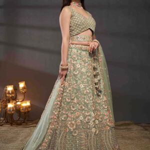 Embroidered Sequinned Semi-Stitched Lehenga & Unstitched Blouse With Dupatta