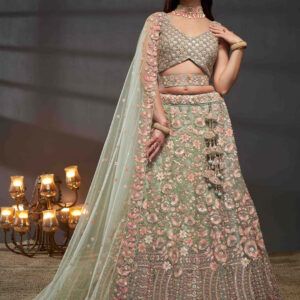 Embroidered Sequinned Semi-Stitched Lehenga & Unstitched Blouse With Dupatta