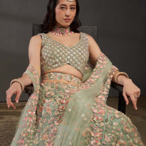 Embroidered Sequinned Semi-Stitched Lehenga & Unstitched Blouse With Dupatta