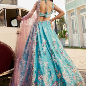 Embroidered Beads and Stones Semi-Stitched Lehenga & Unstitched Blouse With Dupatta