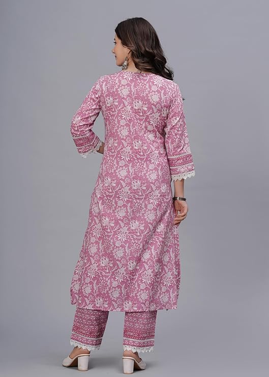 Amayra Women's Pure Cotton Printed Straight Kurta Set with Palazzo Pants & Dupatta- Ethnic Wear - Image 3