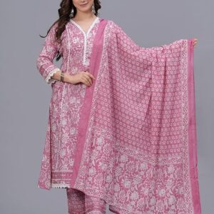 Amayra Women's Pure Cotton Printed Straight Kurta Set with Palazzo Pants & Dupatta- Ethnic Wear