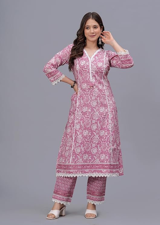 Amayra Women's Pure Cotton Printed Straight Kurta Set with Palazzo Pants & Dupatta- Ethnic Wear - Image 5