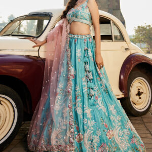 Embroidered Beads and Stones Semi-Stitched Lehenga & Unstitched Blouse With Dupatta