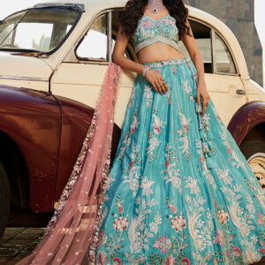 Embroidered Beads and Stones Semi-Stitched Lehenga & Unstitched Blouse With Dupatta