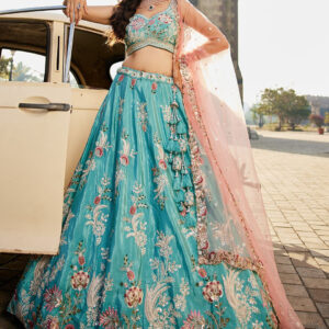 Embroidered Beads and Stones Semi-Stitched Lehenga & Unstitched Blouse With Dupatta