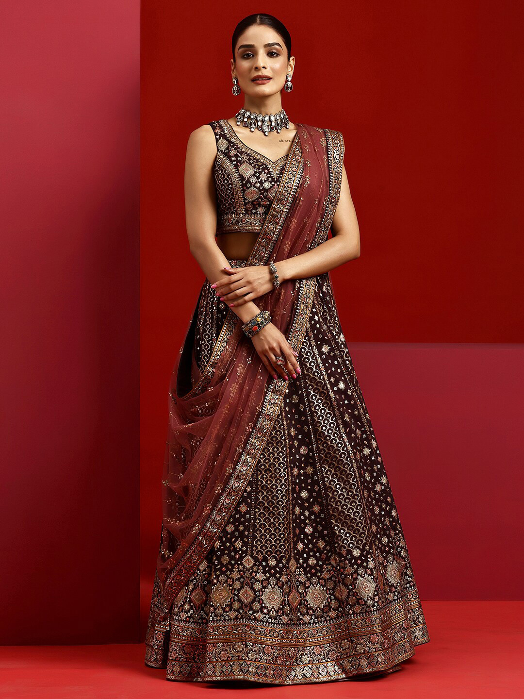Ethnic Motif Embroidered Ready to Wear Lehenga & Padded Blouse With Dupatta