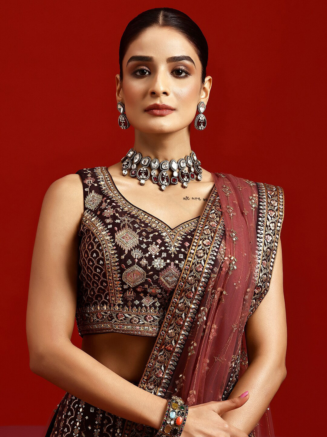 Ethnic Motif Embroidered Ready to Wear Lehenga & Padded Blouse With Dupatta - Image 2