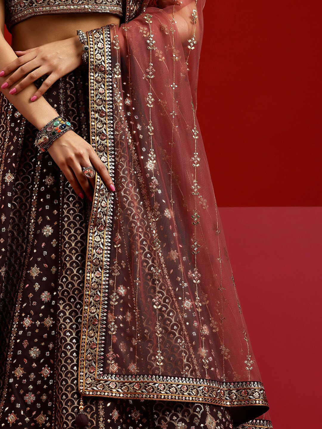 Ethnic Motif Embroidered Ready to Wear Lehenga & Padded Blouse With Dupatta - Image 3