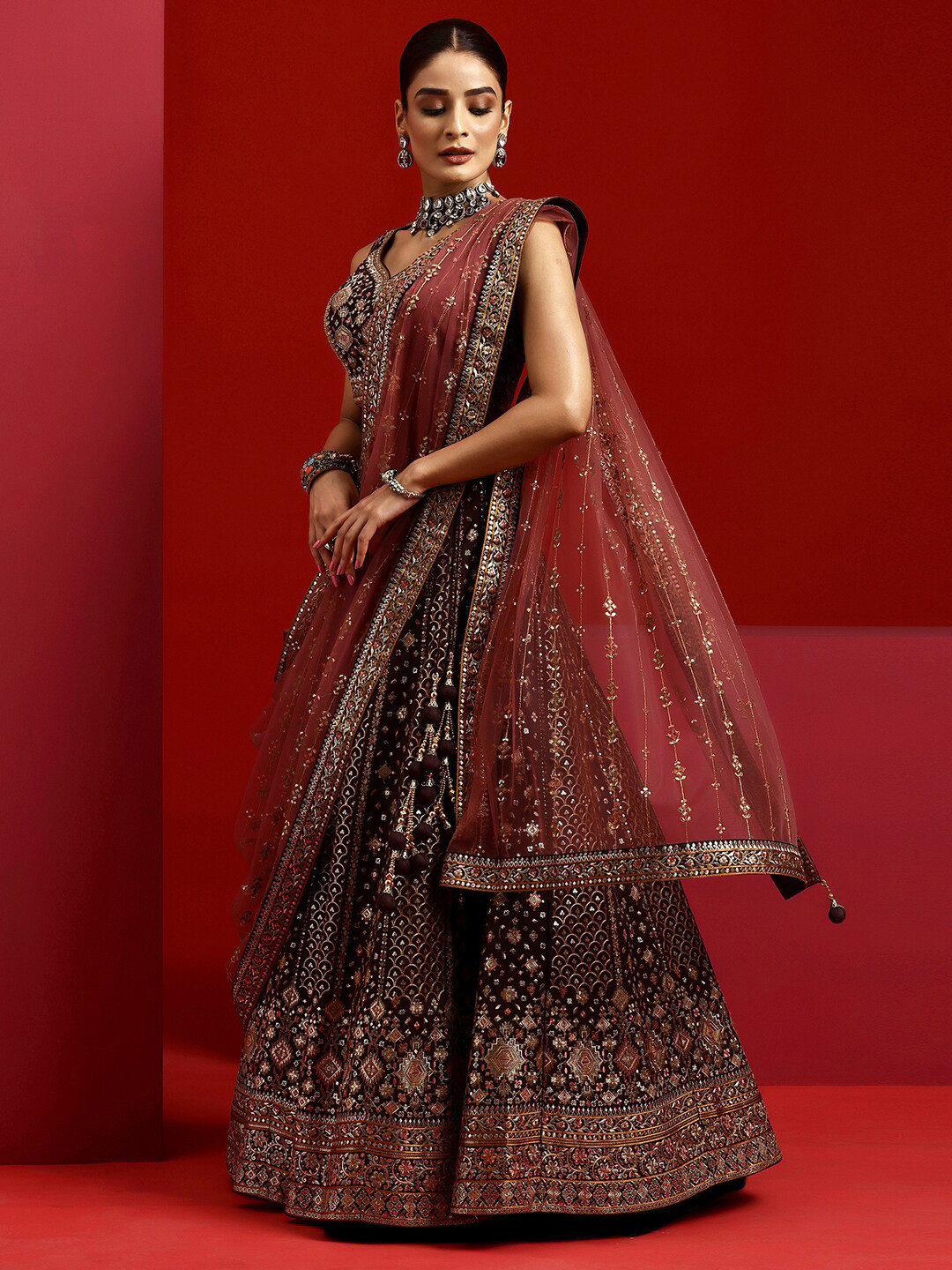 Ethnic Motif Embroidered Ready to Wear Lehenga & Padded Blouse With Dupatta - Image 5